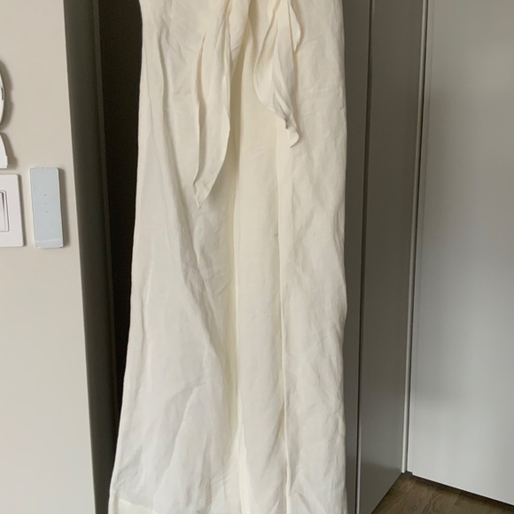 Massimo Dutti linen wide leg trouser with tie detail nwot size 4 in white - Picture 2 of 3